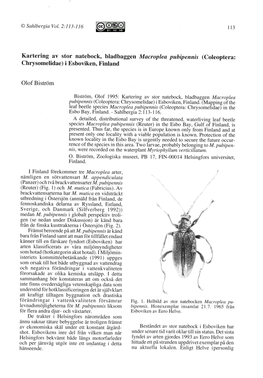 Kartering Av Stor Natebock, Bladbaggen Macroplea Pubipennis (Coleoptera: Chrysomelidae) I Esboviken, Finland