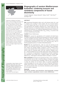 Combining Turnover and Nestedness Components of Faunal Dissimilarity Leonardo Dapporto1, Simone Fattorini2*, Raluca Vod�A3,4, Vlad Dinc�A5,6 and Roger Vila3