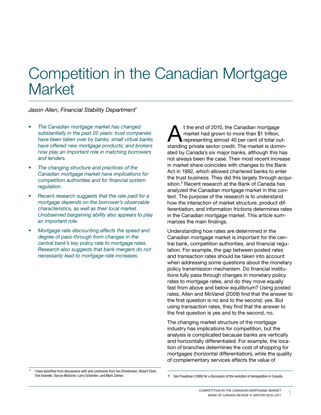 Competition in the Canadian Mortgage Market