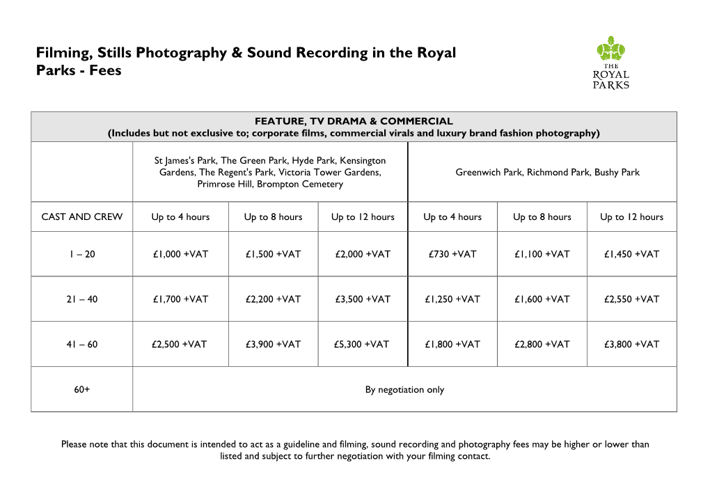 Filming, Stills Photography & Sound Recording in the Royal Parks