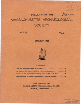Bulletin of the Massachusetts Archaeological Society, Vol. 3, No