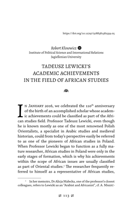 Tadeusz Lewicki's Academic Achievements in the Field Of