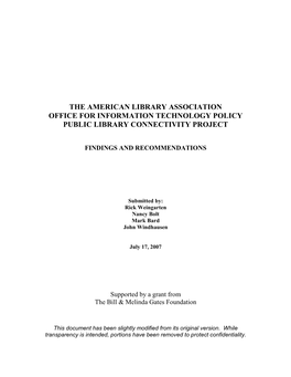 The American Library Association Office for Information Technology Policy Public Library Connectivity Project