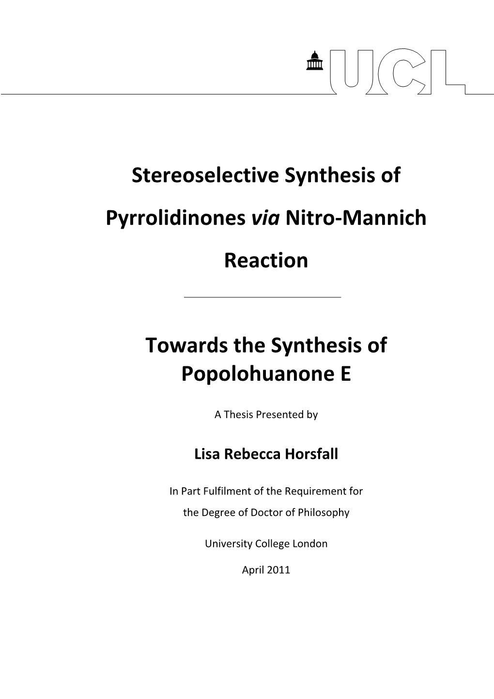 Stereoselective Synthesis of Pyrrolidinones Via Nitro-Mannich Reaction