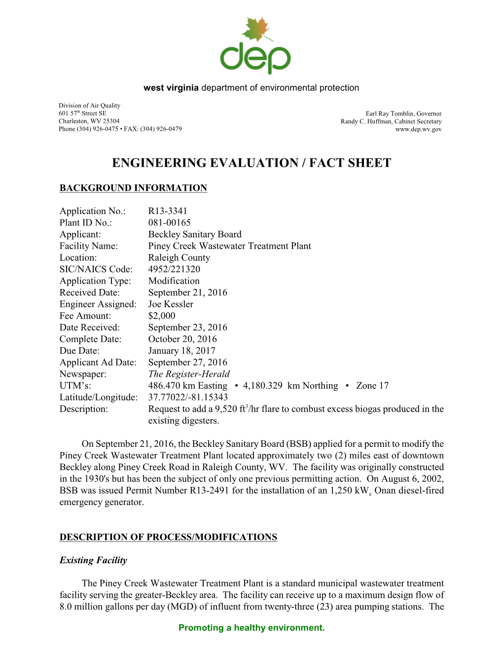 Engineering Evaluation / Fact Sheet