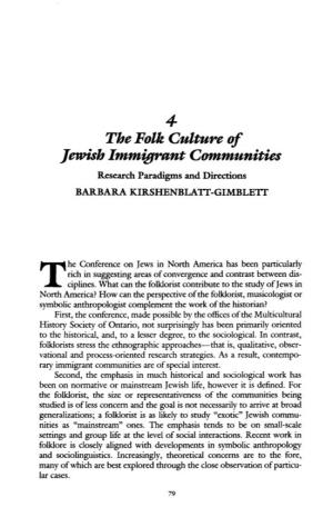 The Folk Culture of Jewish Immigrant Communities