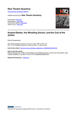 Howard Barker, the Wrestling School, and the Cult of the Author