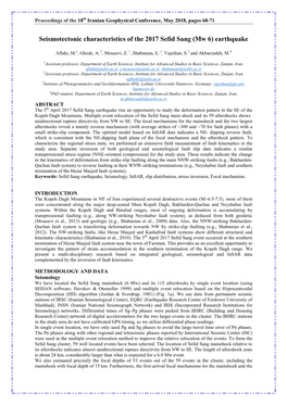 Seismotectonic Characteristics of the 2017 Sefid Sang (Mw 6) Earthquake