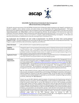 ASCAP/MPL Paul Mccartney Scholarship for Best Arrangement Official Awards Rules and Regulations