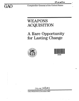 NSIAD-93-15 Weapons Acquisition: a Rare Opportunity for Lasting Change