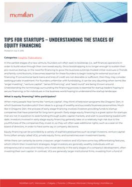 TIPS for STARTUPS – UNDERSTANDING the STAGES of EQUITY FINANCING Posted on July 11, 2016