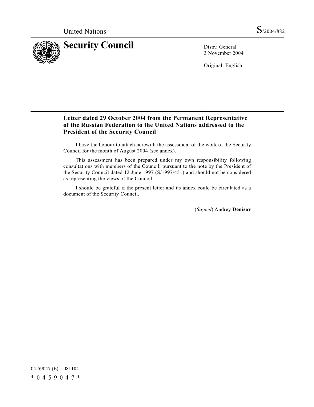 Security Council Distr.: General 3 November 2004