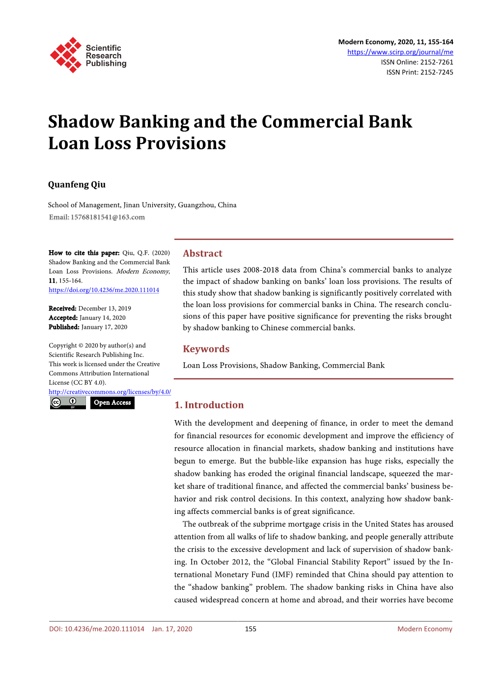 Shadow Banking and the Commercial Bank Loan Loss Provisions