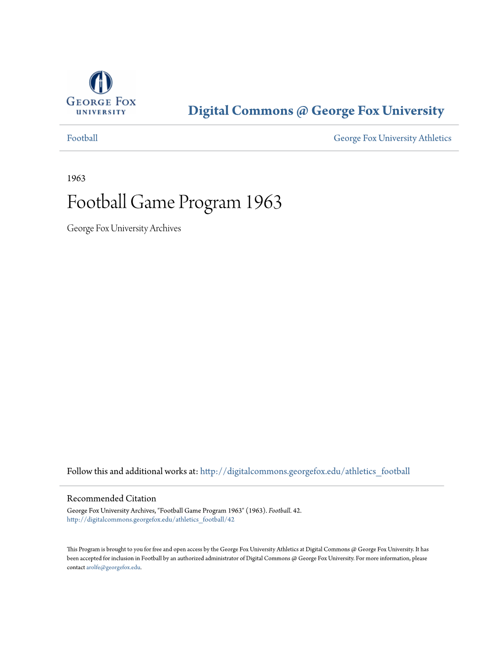 Football Game Program 1963 George Fox University Archives