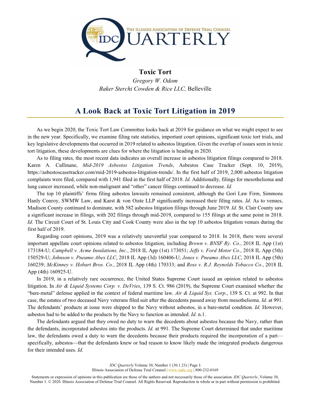 A Look Back at Toxic Tort Litigation in 2019