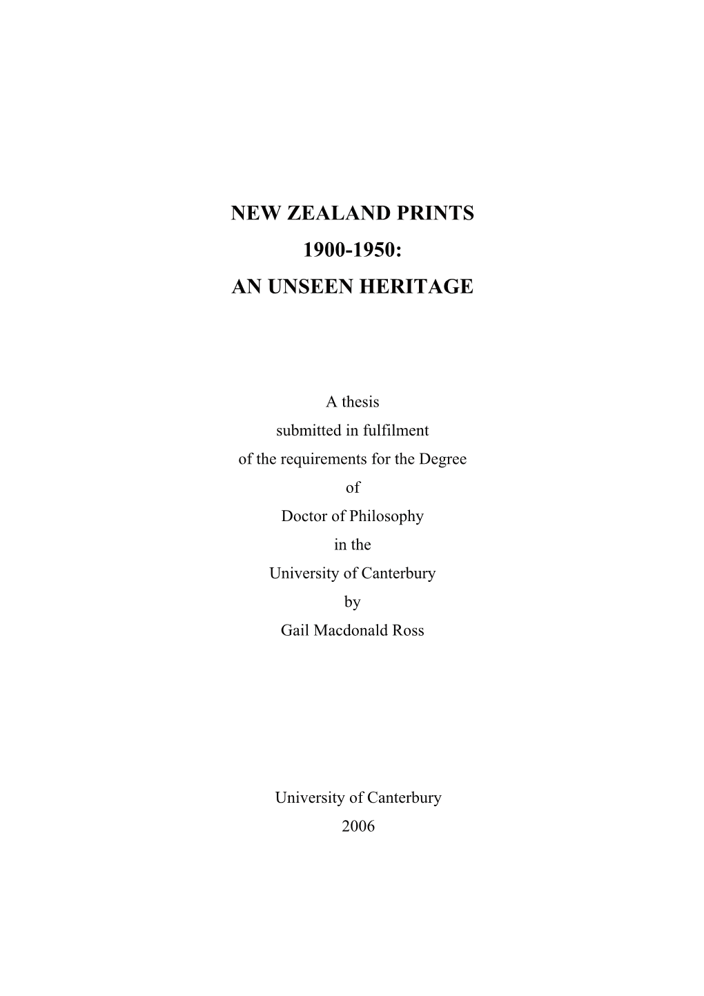 New Zealand Prints 1900-1950: an Unseen Heritage