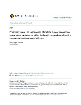 An Examination of Male to Female Transgender Sex Workers' Experiences Within the Health Care and Social Service Systems in San Francisco, California