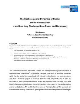 The Spatiotemporal Dynamics of Capital and Its Globalization – and How They Challenge State Power and Democracy