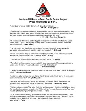 Lucinda Williams - Good Souls Better Angels Press Highlights So Far…