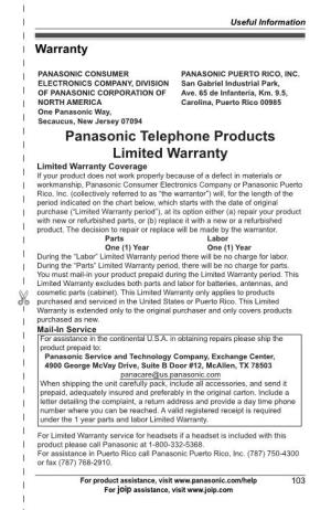 Panasonic Telephone Products Limited Warranty