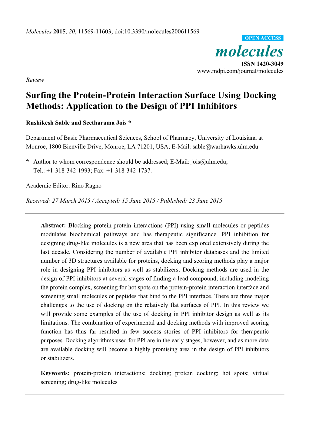 Surfing the Protein-Protein Interaction Surface Using Docking Methods: Application to the Design of PPI Inhibitors