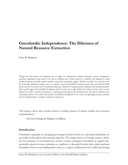 Greenlandic Independence: the Dilemma of Natural Resource Extraction