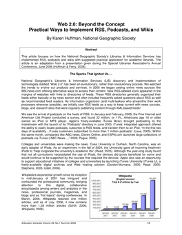 Web 2.0: Beyond the Concept Practical Ways to Implement RSS, Podcasts, and Wikis