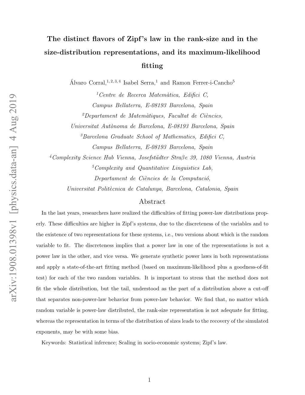 Arxiv:1908.01398V1 [Physics.Data-An] 4 Aug 2019 That Separates Non-Power-Law Behavior from Power-Law Behavior