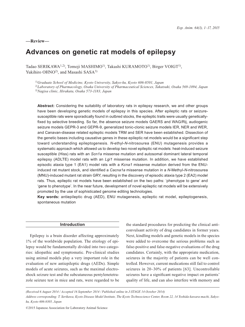 Advances on Genetic Rat Models of Epilepsy