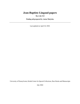 Jean-Baptiste Lingaud Papers Ms