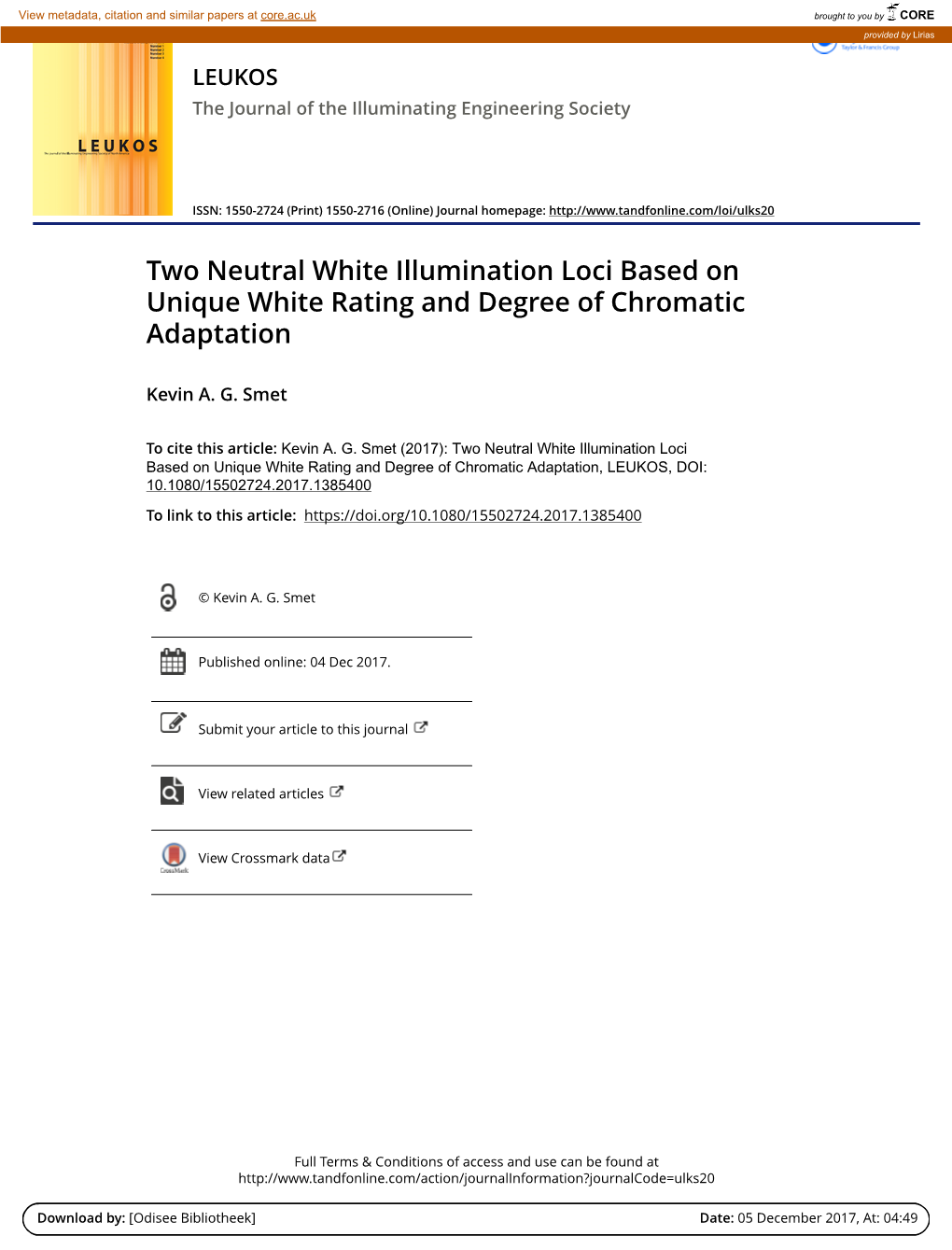 Two Neutral White Illumination Loci Based on Unique White Rating and Degree of Chromatic Adaptation