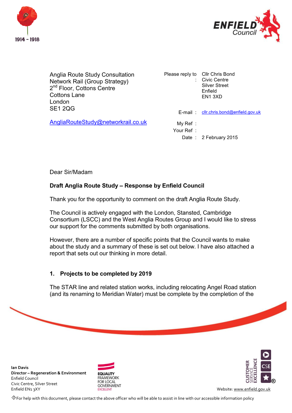 Enfield Council Response to Anglia Route Study, February 2015