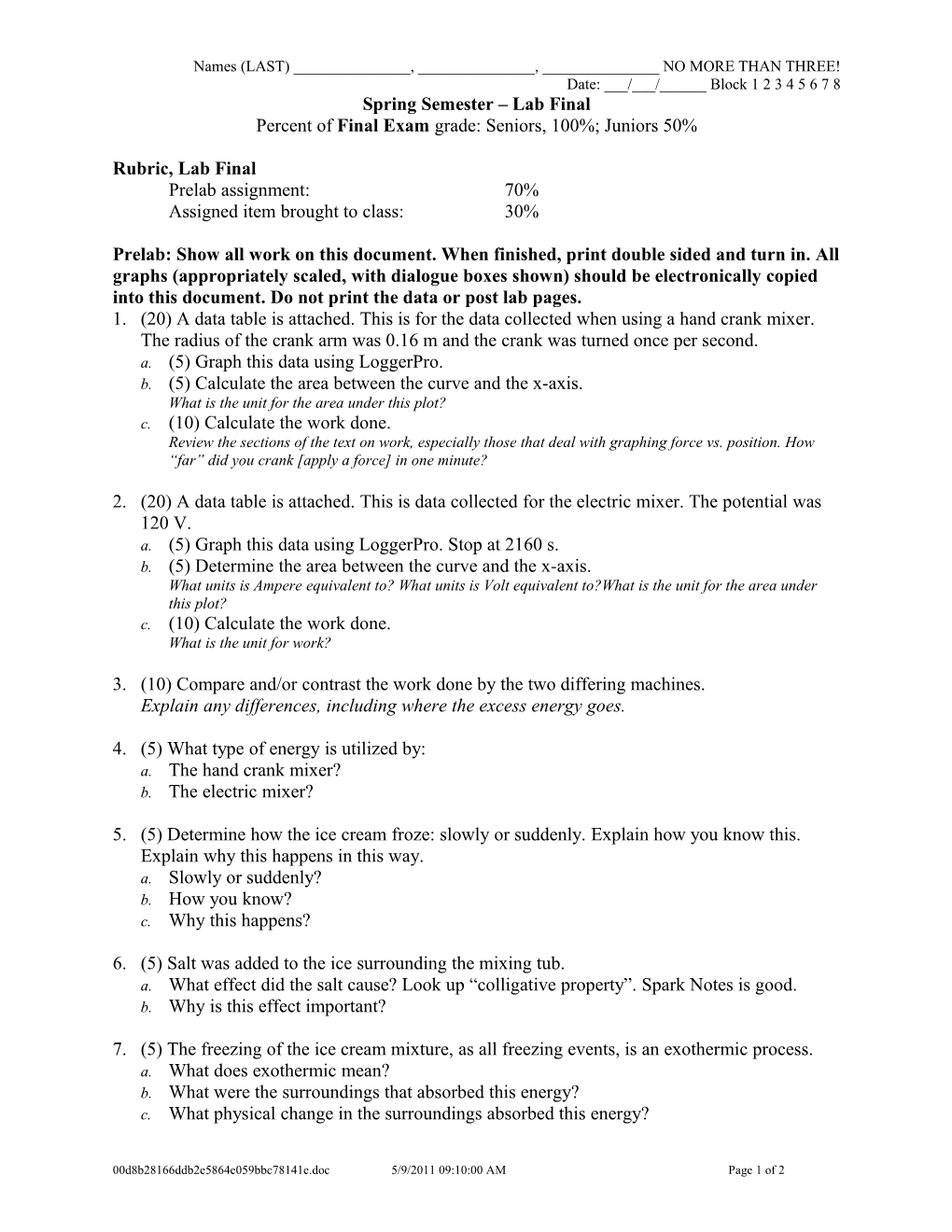 Worksheet: Final Lab Spring