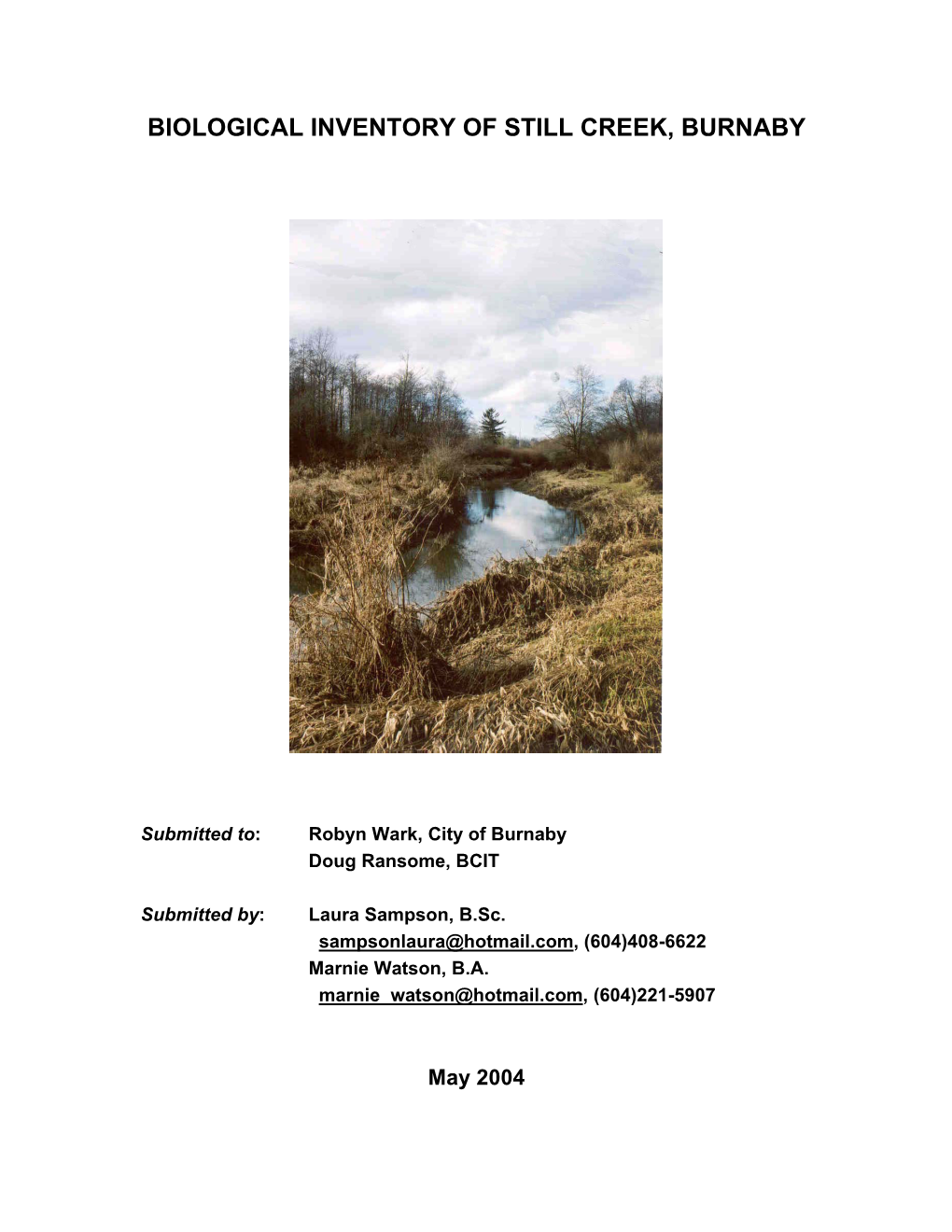 Biological Inventory of Still Creek, Burnaby