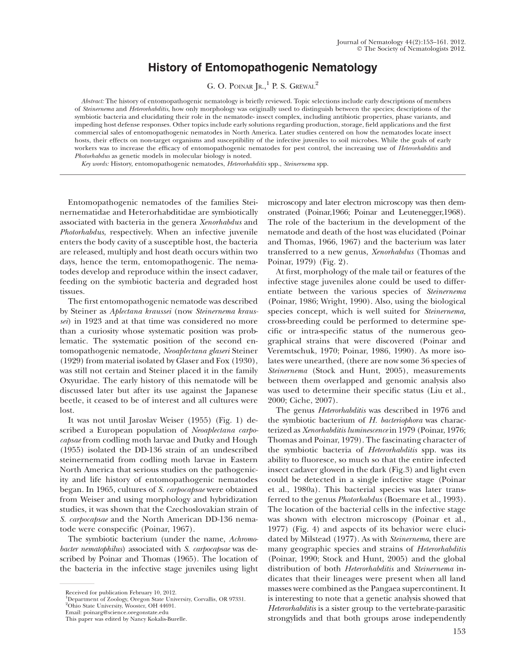 History of Entomopathogenic Nematology