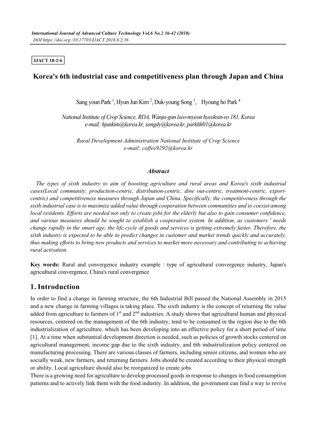 Korea's 6Th Industrial Case and Competitiveness Plan Through Japan and China