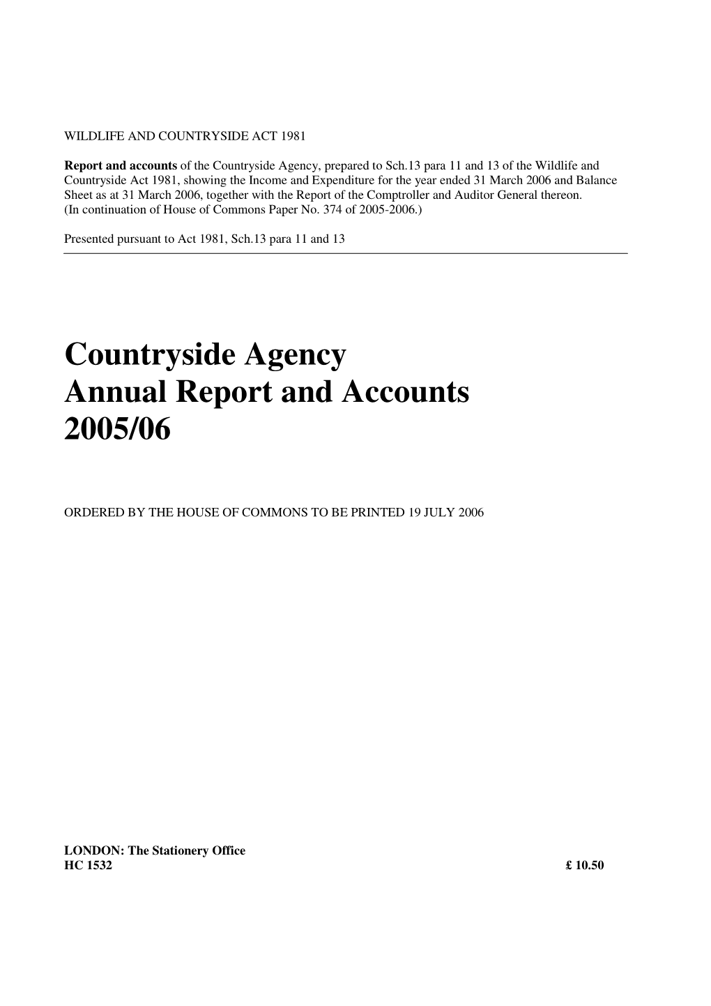 Countryside Agency Annual Report and Accounts 2005/06 HC 1532