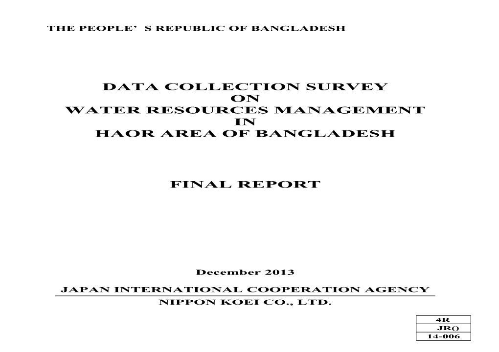 Data Collection Survey on Water Resources Management in Haor Area of Bangladesh Final Report