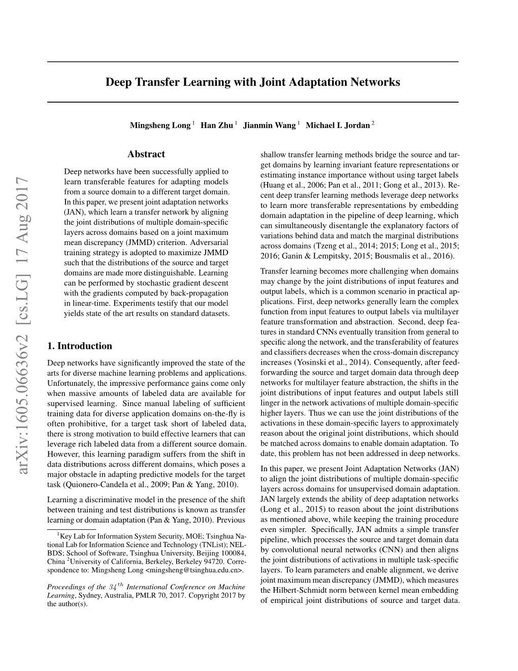 Deep Transfer Learning with Joint Adaptation Networks