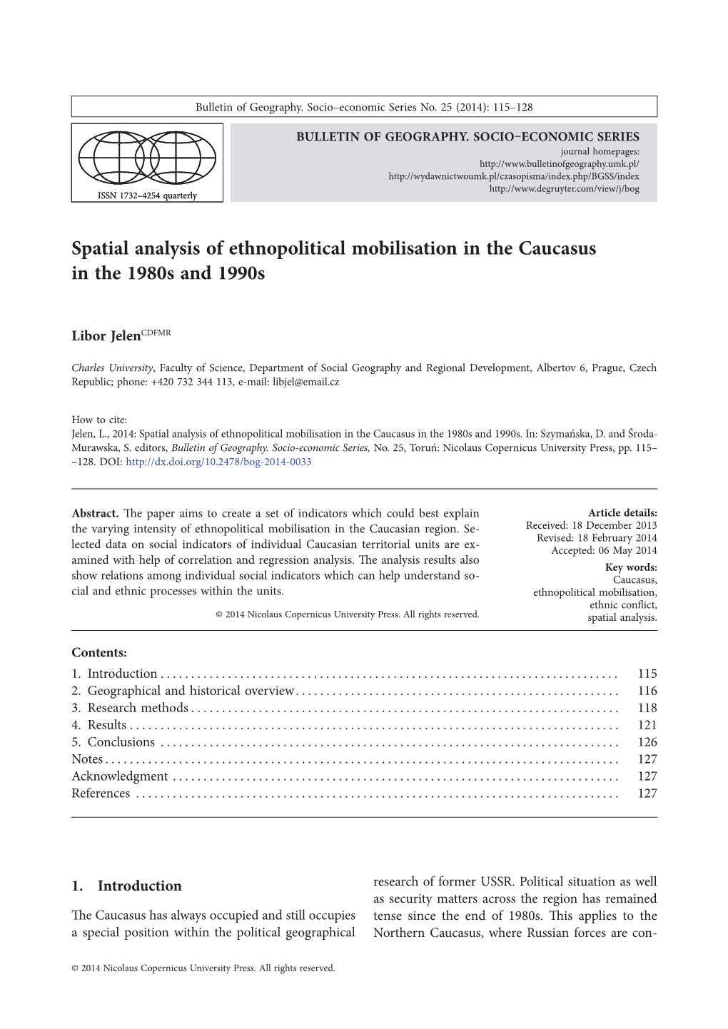 Spatial Analysis of Ethnopolitical Mobilisation in the Caucasus in the 1980S and 1990S