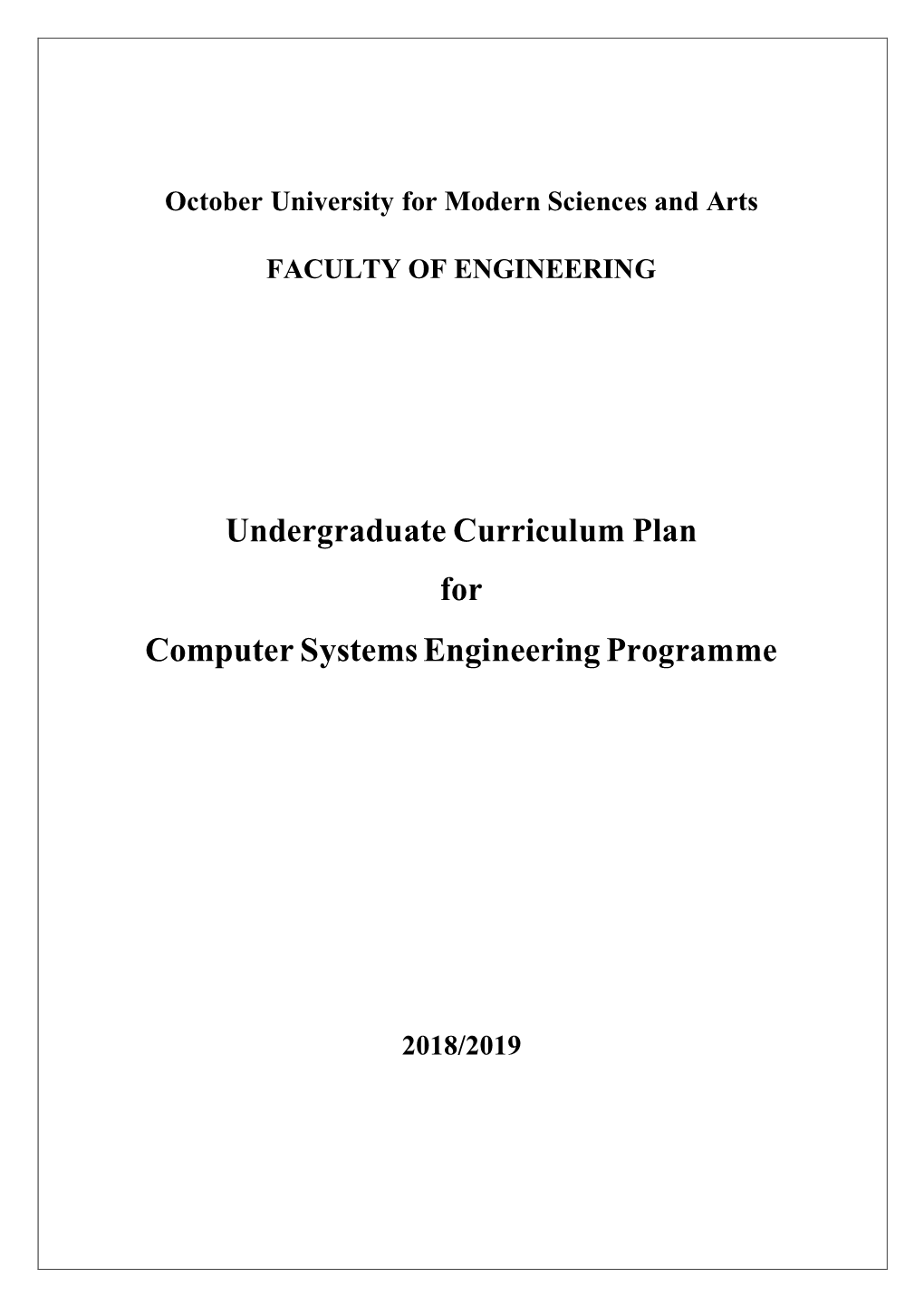 Undergraduate Curriculum Plan for Computer Systems Engineering Programme