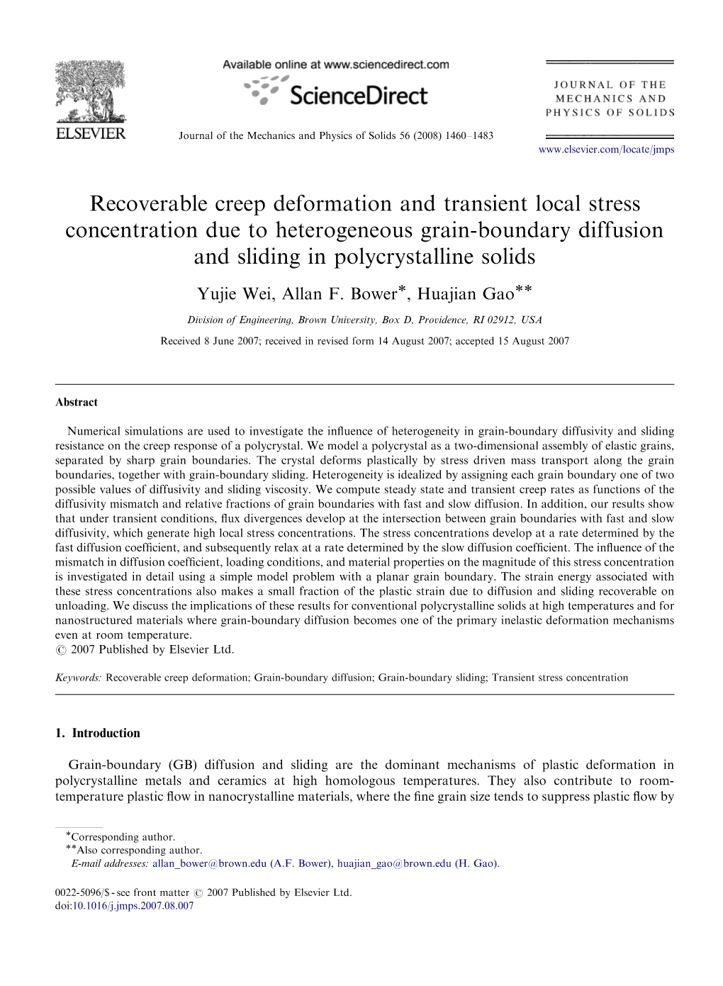 Recoverable Creep Deformation and Transient Local Stress Concentration Due to Heterogeneous Grain-Boundary Diffusion and Sliding in Polycrystalline Solids