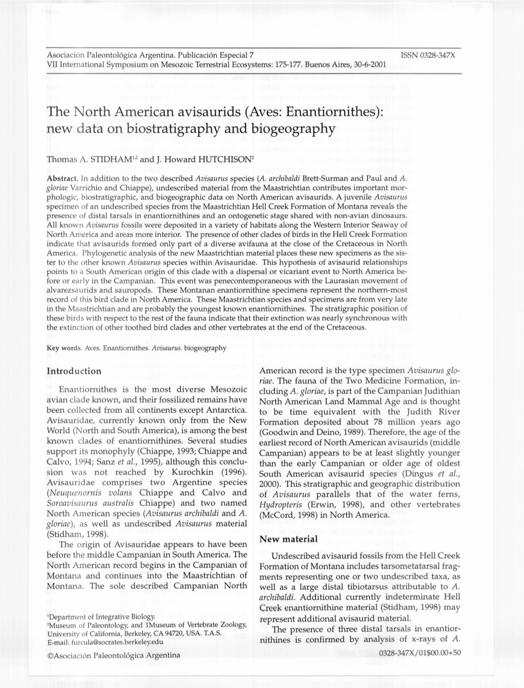 Aves: Enantiornithes): New Data on Biostratigraphy and Biogeography