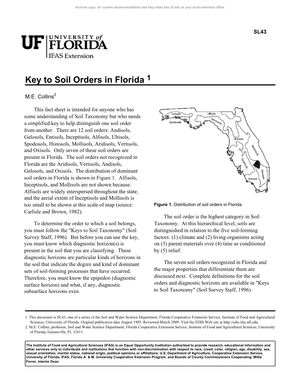 Key to Soil Orders in Florida 1