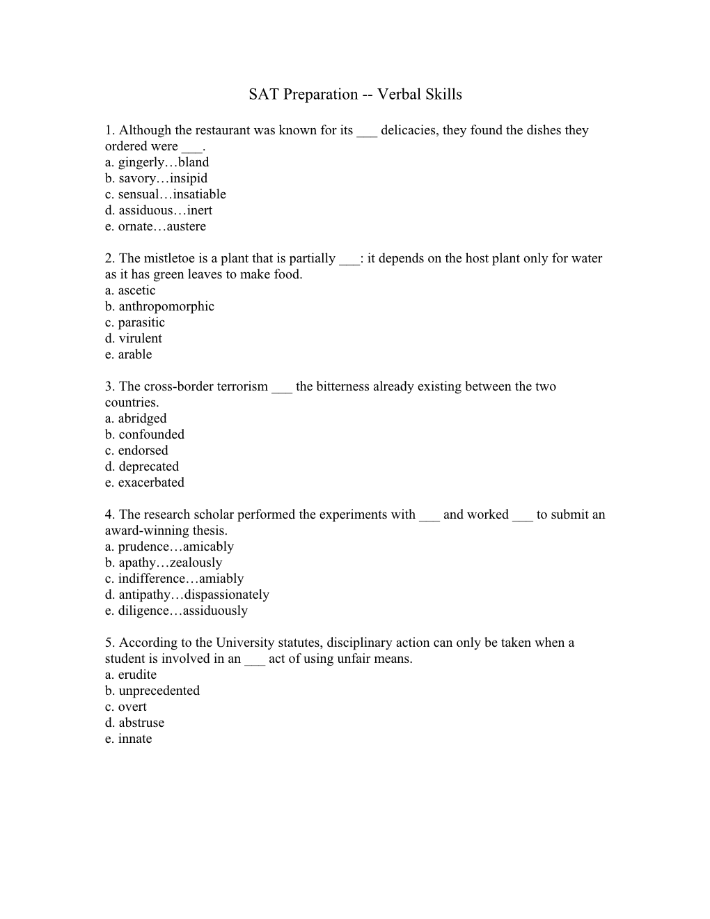 SAT Preparation Verbal Skills