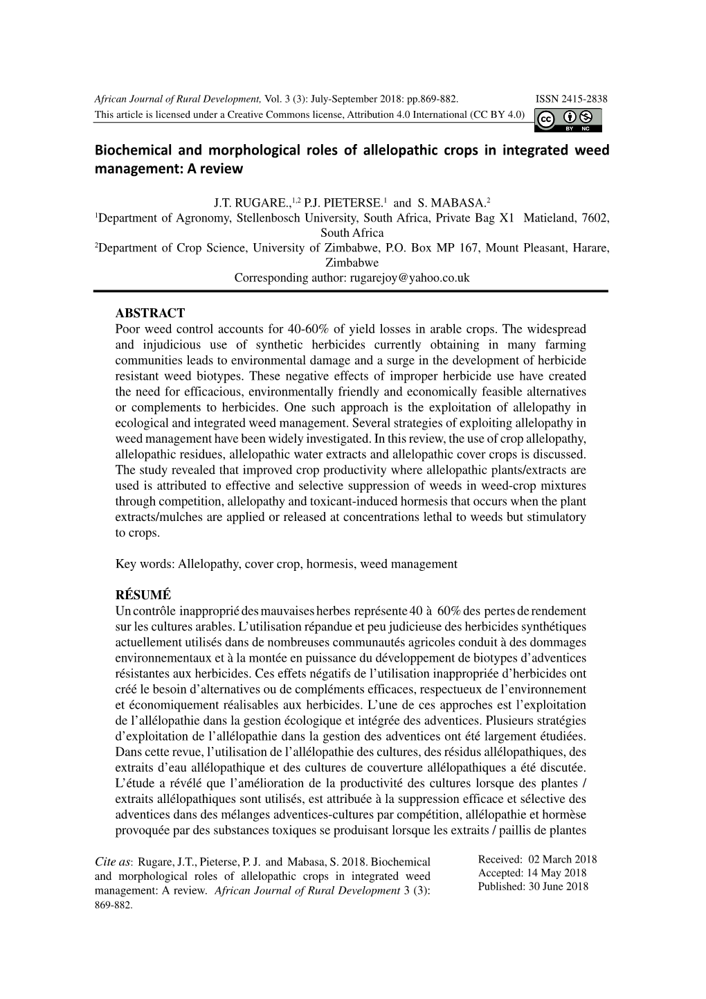 Biochemical and Morphological Roles of Allelopathic Crops in Integrated Weed Management: a Review