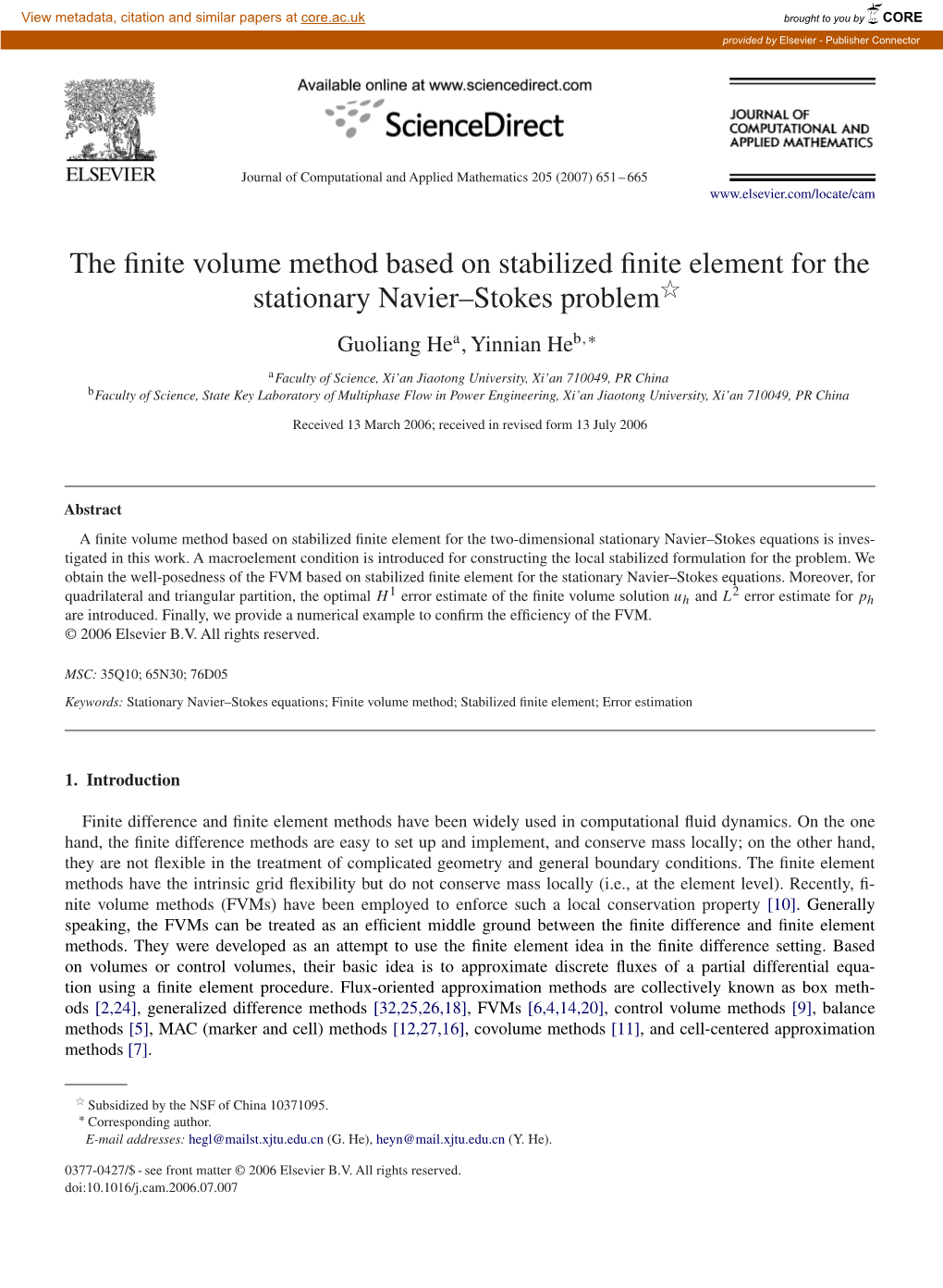 The Finite Volume Method Based on Stabilized Finite Element for The