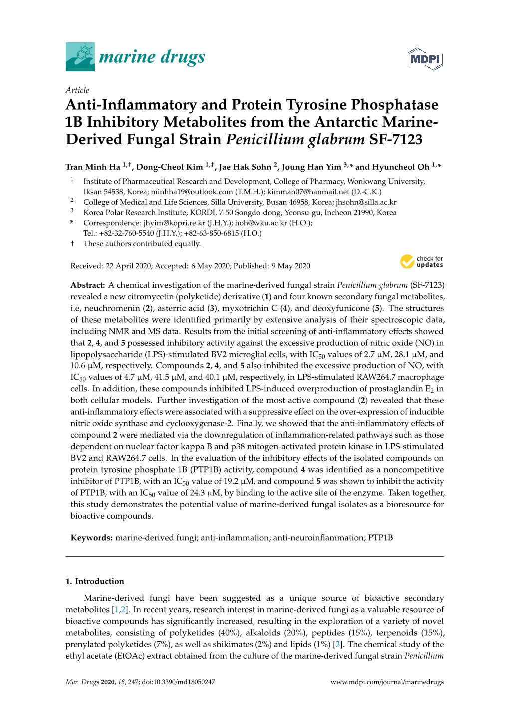 Anti-Inflammatory and Protein Tyrosine Phosphatase 1B