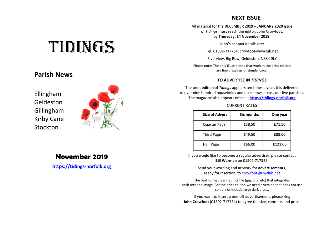 Tidings Must Reach the Editor, John Crowfoot, by Thursday, 14 November 2019