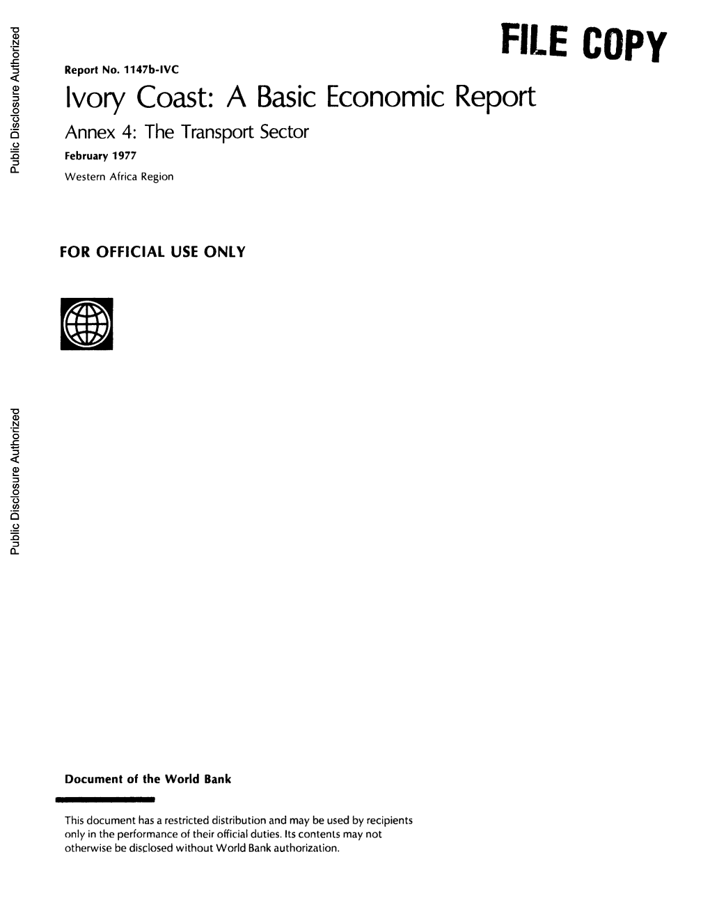 Ivory Coast: a Basic Economic Report Annex 4: the Transport Sector February 1977